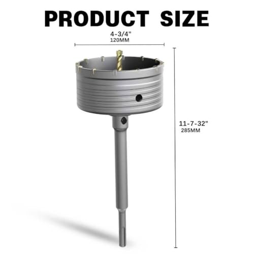 4-3/4" Concrete Hole Saw, 120mm Masonry Hole Saw, with 220mm SDS Plus Shank Connecting Rod for Concrete Brick Cement Stone Wall Drilling Home Improvement - size: (4-3/4" 120mm)