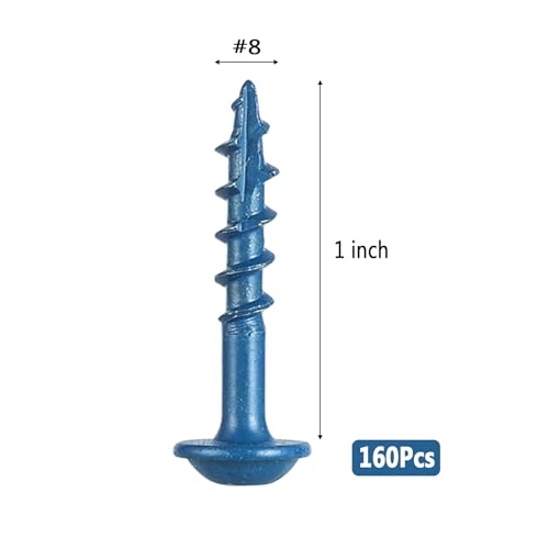 VGBUY Pocket Hole Screws 1 Inch, 160Pcs Pocket Screws #8 x 1, Blue Coated Wood Screws for Exterior, Coarse Thread Square Drive, Self-Tapping Tip - size: #8 x 1 inch