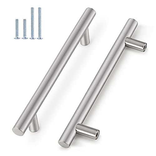 Probrico 5 Pack|Brushed Nickel T Bar Cabinet Pulls Stainless Steel Kitchen Cabinet Drawer Handles, 6-1/3 inch Hole Centers, Euro T Bar Pulls - color: Brushed Nickel, size: hole center 6-3/10"