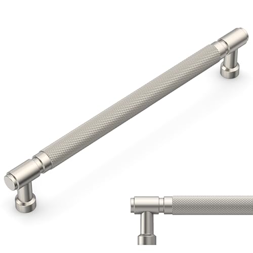 Amerdeco 10 Pack Brushed Satin Nickel knurled Cabinet Pulls 7.5" | Drawer Pulls Cabinet Hardware Kitchen Cabinet Handles for Bathroom ZH0072 - color: Brushed Satin Nickel, size: 7.5" hole center