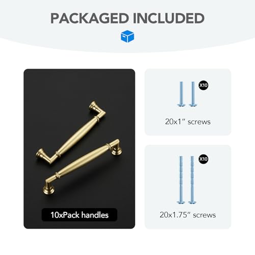 HOME EDIT Brushed Gold Cabinet Handles 5 Inch Pulls 10 Pack - color: Brushed Gold, size: 5 inches Hole Center