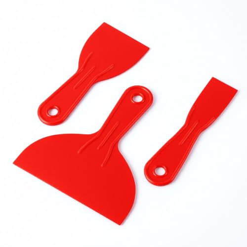 Plastic Putty Knife Set - 3Pcs Red Plastic Scraper Tool, 1.5"/3"/6" Sizes Spackle Knife for Spackling, Painting, Drywall, Arts and Crafts, Tile Jobs, Tamale Making - color: Red