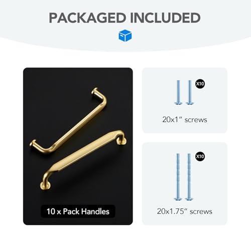 HOME EDIT Brushed Gold Solid Cabinet Handles & Pulls 5 Inch 10 Pack - color: Brushed Gold, size: 5 inches Hole Center