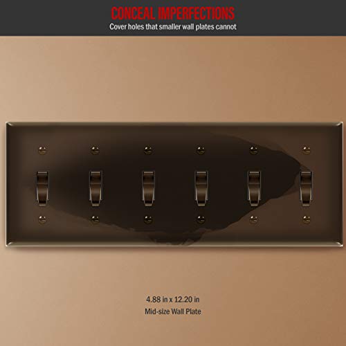 ENERLITES Six Gang Light Switch Wall Plate, Toggle Switch Plate, Gloss Finish, 6-Gang Mid-Size 4.88" x 12.22", Unbreakable Polycarbonate Thermoplastic, 8816M-BR, Brown - color: Brown, size: Mid-Size