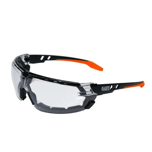 KLEIN TOOLS Low-Profile Gasket Safety Glasses, Clear Lens, Anti-Fog Eye Protection, ANSI Z87.1+ Certified, Protective Eyewear - size: Full-Frame, Gray