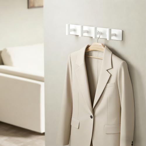 White Wall Mounted Coat Rack – 4 T-Shaped Hooks on 12.6" Rail, (1 Pack) - color: White