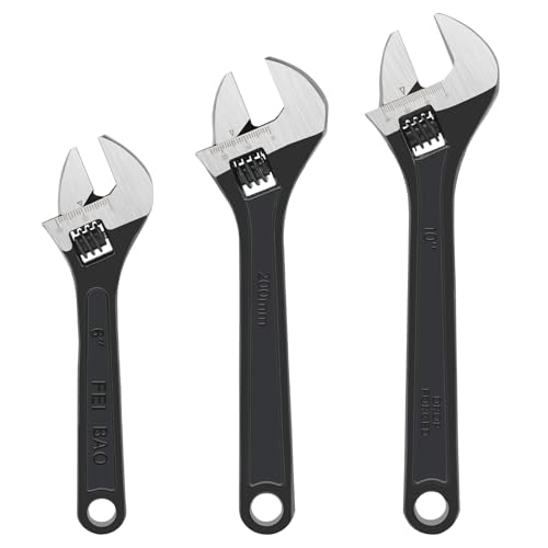 NINEFOX Adjustable Wrench Set 3 Piece Wide Jaw 6 8 10 In for Plumbing Auto