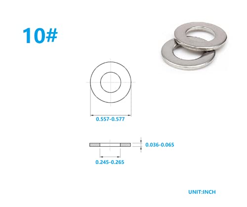 #10 Stainless Flat Washers 100 Pack Made of 18-8 (304) Stainless Steel…… - color: Silver, size: #10