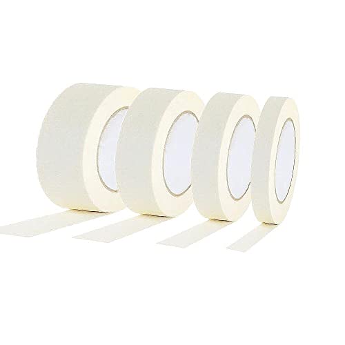 4 Rolls White Masking Tape 2 1 3/4 1/4 inch Wide, Multi Size Assorted General Purpose Beige Masking Tape Painters Tape Art Craft Tape, Paper Tape, 0.24/0.6/1/2 Inchx22 Yards