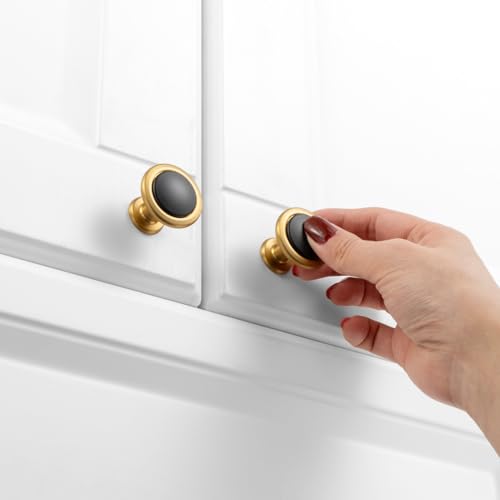 KOOFIZO 10 Pack Black & Gold Cabinet Knobs Round Single Hole Pulls 1960s - color: Black + Brushed Gold, size: Knob 1 - 10Pcs, style: Round