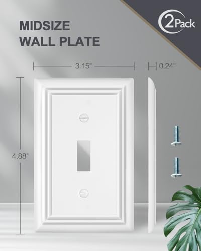 Switch Plates Outlet Covers, 2-Pack Metal Wall Plates, Pure White - color: Pure White, size: 1 Toggle 2PK