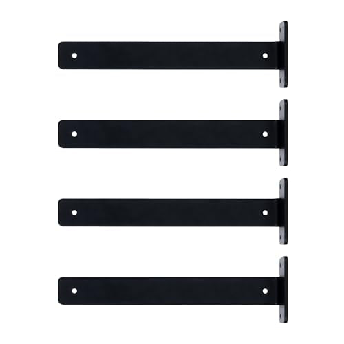 4 Pack 12 Inch Shelf Brackets – Heavy-Duty Black Metal L Bracket Kit for Wall Mount Floating Shelves – Includes Screws & Anchors – Ideal for Garage, Kitchen, Pantry, or Closet Shelving - size: 12 Inch