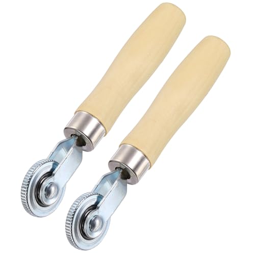 HARFINGTON 2 PCS Car Seam Roller 0.24 Inch Len Car Audio Sound Deadening Roller Sound Deadener Wheel Roller with Wooden Handle for Auto Noise Heat Insulation Mat Wallpaper Application - color: Yellow, size: 0.24 Inch