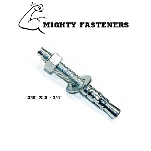 MIGHTY FASTENERS Zinc-Plated Steel Wedge Anchors, 3/8" X 2-1/4" - Heavy-Duty Mounting Bolts for Concrete - 50 Pack - size: 3/8" X 2-1/4"