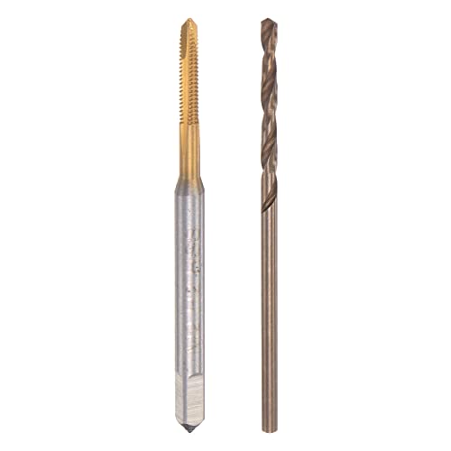 uxcell M2 x 0.4 Spiral Point Thread Tap and 1.6mm Drill Bit Set, Metric Titanium Plated Cobalt High Speed Steel Machine Screw Thread Tap Threading Tool - size: M2 x 0.4 + 1.6mm