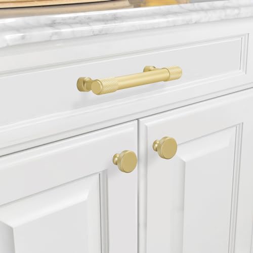 10 Pack 3-3/4 Inch(96mm) Brushed Brass Kitchen Cabinet Handles Knurled Cabinet Pulls Gold Drawer Pulls Cabinet Hardware Kitchen Handles Drawer Pulls Dresser Handles - color: Brushed Brass, size: 3-3/4" Hole Center