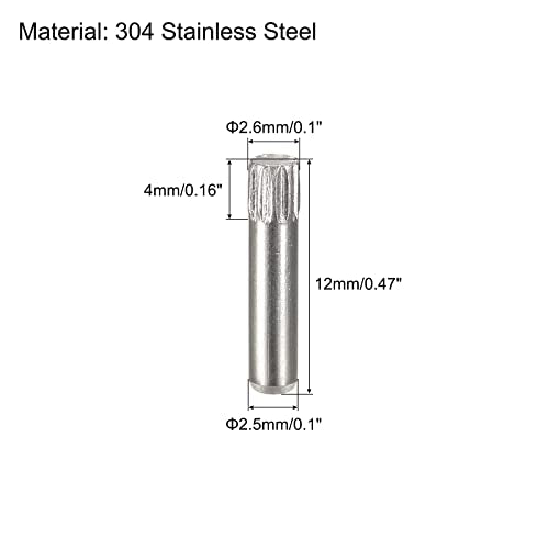 uxcell 2.5x12mm 304 Stainless Steel Dowel Pins, 50Pcs Knurled Head Flat Chamfered End Dowel Pin, Wood Bunk Bed Shelf Pegs Support Shelves Fasten Elements - size: 2.5x12mm