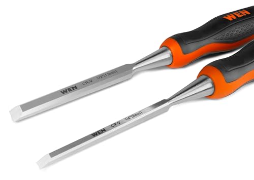 WEN Short Blade Wood Chisel Set with Heat-Treated Carbon Steel Blades, 4 Piece (CH4010)
