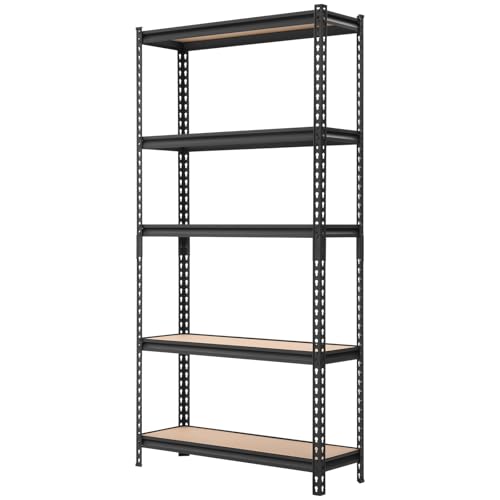 VEVOR Storage Shelves, 5-Tier Adjustable, 3000 lbs Capacity, Heavy Duty Garage Storage Shelving Unit, Metal Utility Rack Shelf, for Kitchen Pantry Basement Bathroom, 36.34" W x 12.17" D x 71.38" H - size: 12" D x 36" W x 72" H