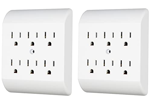 Projectpak 6 Outlet Wall Tap Extender Turns 2 Grounded Outlets into 6 - Easy Install Charging Station | 2 Pack