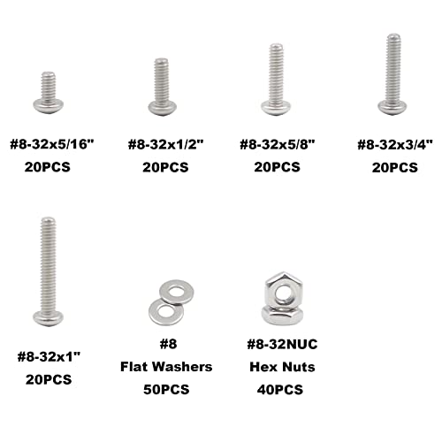 #8-32 UNC 304 SS Phillips Pan Head Screws Nuts & Flat Washers Kit - size: #8-32UNC