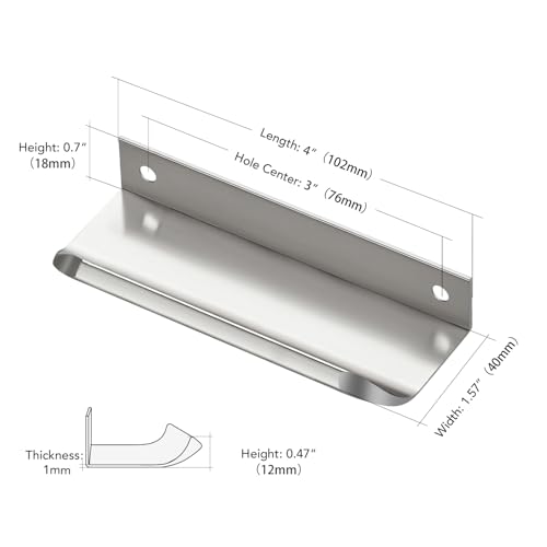 Brushed Nickel Cabinet Handles Finger Edge Pulls 4 Inch CC 10 Pack - color: Silver, size: 102mm/4" Overall Length