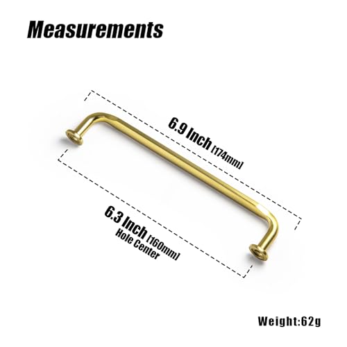 12 Pack Brushed Gold Zinc Alloy Cabinet Handles - 6.3''(160mm) Hole Center Cabinet Pull Hardware for Bedroom, Kitchen L101 - color: Brushed Gold, size: 6.3'' Hole Center