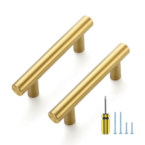 Ravinte Brushed Gold Cabinet Handles,Round T Pulls,2-1/2 Inch,30 Pack - color: Brushed Gold, size: 2-1/2 Inch Hole Center