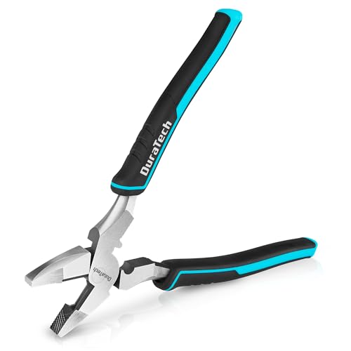 DURATECH 9.5" High Leverage Linemans Pliers, Side Cutters - size: 9.5 inch