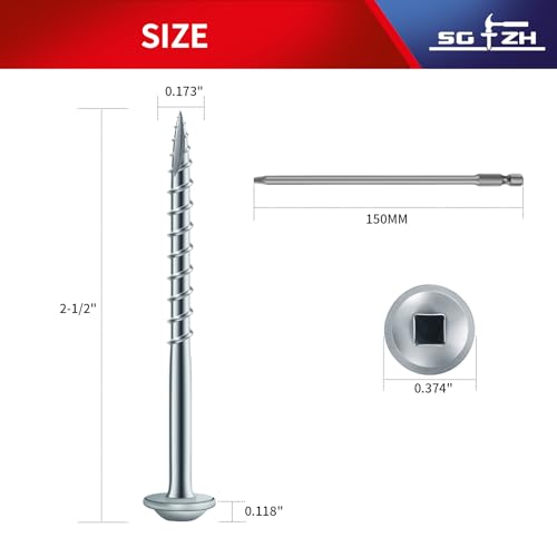 Pocket Hole Screws #8 x 2-1/2" (206Pcs) 2lb. Carbon Steel, Zinc Plated, Washer Head, Coarse Thread, Square Drive,150MM Drive Bit Included - color: Zinc Plated, size: #8 x 2-1/2"