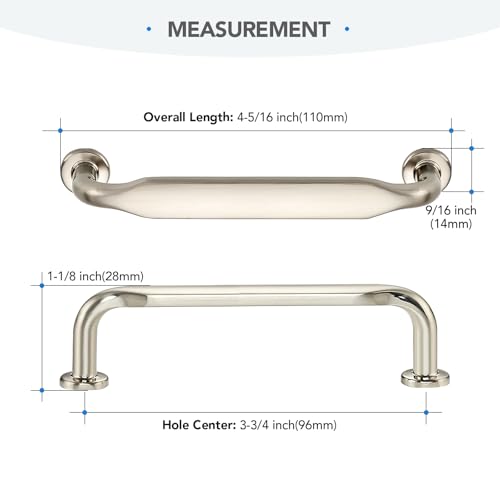 HOME EDIT Brushed Nickel Solid Cabinet Handles & Pulls 3-3/4 Inch 10 Pack - color: Brushed Nickel, size: 3-3/4 inches Hole Center