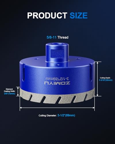 3-1/2" Diamond Hole Saw, Wet/Dry Diamond Core Bit for Tile Granite - size: 3-1/2"(89mm)
