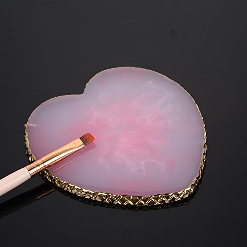 Resin Nail Art Palette Nail Mixing Palette Polish Color Mixing Plate Golden Edge Nail Holder Display Board Heart Shape Cosmetic Mixing Tools (Pink) - color: Pink