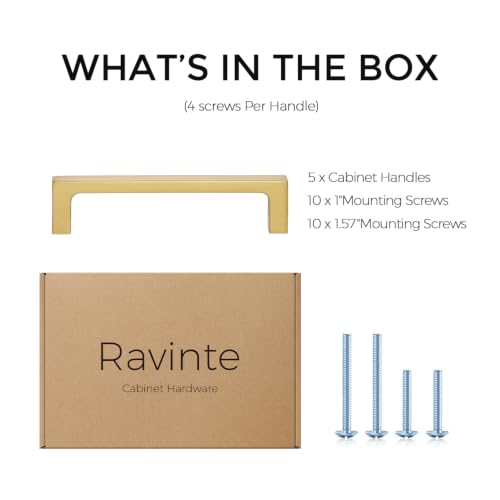 Ravinte Brushed Gold Kitchen Cabinet Solid Handles,4 Inch,5 Pack - color: Brushed Gold, size: 4 Inches Hole Center