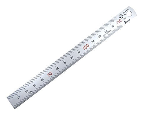Shinwa 150 mm Rigid (15 mm x 0.5 mm) Zero Glare Satin Chrome Stainless Steel Machinist Engineer Ruler/Rule with Graduations in mm and .5mm Model 13005