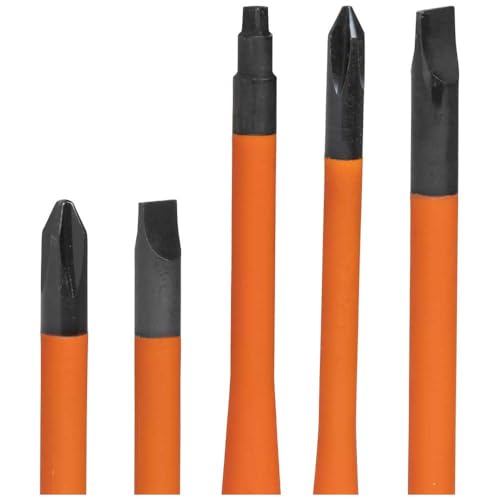 Klein Tools 33736INS Insulated Screwdriver Set, Made in USA, 1000V Slim-Tip Driver with Phillips, Cabinet and Square Bits and a Magnetizer, 6-Piece - style: 6-Piece Set