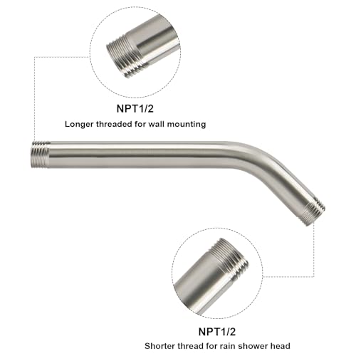 NearMoon Shower Arm with Flange, Made of 304 Stainless Steel Shower Extension Extender Pipe, Wall-Mounted for Fixed Bathroom Showerhead, Never Rust (8 Inch, Brushed Nickel) - color: Brushed Nickel, size: 8 Inch