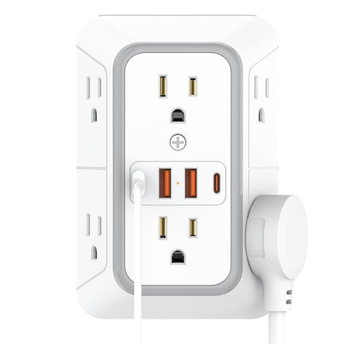 Outlet Extender 6 AC Surge Protection 1050J,Wall Charger 2 USB A&2 USB C - size: 1 pack