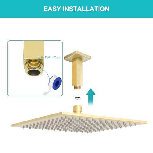 Enga Brass Square Shower Arm with Flange, 3 Inches Ceiling Mount Replacement Rain Shower Head Straight Arm, Brushed Gold - color: Brushed Gold, style: 3 Inch