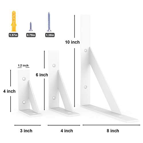 Shelf Brackets,White Shelf Brackets 6 x 4 Inch 4Pack - size: 4x6inch-white