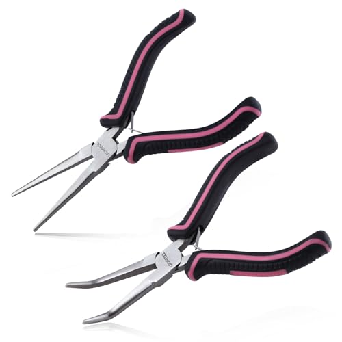 2PCS Mini Needle Nose Pliers Set Smooth Jaws Small Long Nose Pliers and Bent Nose Pliers Jewelry Plier for Jewelry Making, Extra Long Needle Nose Plier for Wire Wrapping Object Gripping - style: Straight & Bent Needle Nose Plier Smooth Jaws