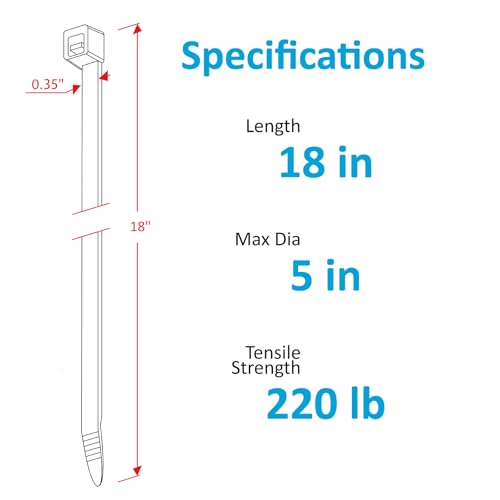 Large Zip Ties 18 inch, 50 Pack, Long Zip Ties Heavy Duty with 220 lb Tensile Strength, Big Cable Ties, Black, ANOSON - size: 18"/50 pk (220 Lb)