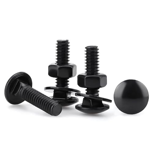 Glvaner (6 Sets) 1/2-13 x 1-1/4" Stainless Steel Carriage Bolts Screws Black and Hex Nuts & Flat Washers Black, Round Head Square Neck, 304 Stainless Steel 18-8, Full Thread Coverage - size: 1/2-13 x 1-1/4"