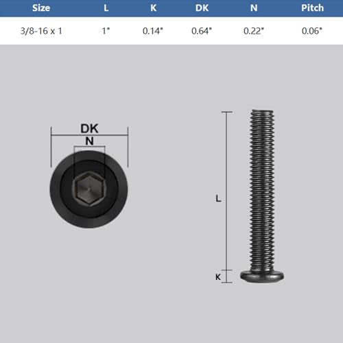 20Pcs 3/8-16 Bolt, 3/8-16 x 1 Flat Head Hex Socket Cap Screws, 304 Stainless Steel 18-8 Furniture Bolts, Black Zinc Finish, Full Thread (with Hex Spanner) - size: 3/8x1