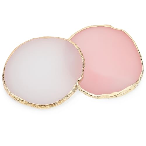 2 Pcs Resin Nail Art Palette Set, Pink & White, Gold Edge, 10 x 8 cm - color: Pink, White