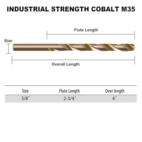 GMTOOLS 3/8 inch Cobalt Drill Bits, M35 HSS, 135 Degree Tip, Jobber Length Twist Drill Bit Set for Hard Metal, Stainless Steel, Cast Iron, Wood and Plastic, with Storage Case, Pack of 13 - style: M35-3/8-13PCS