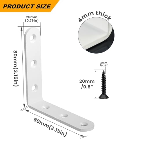 Alise 4Pcs Floating Shelf Brackets, White Heavy Duty L Bracket for Shelves | 3.2 X3.2 Inch Stainless Steel Corner Joint Angle Bracket for DIY Shelf Hanging Support - color: White, size: (4P) 3.2x3.2x0.8 inch