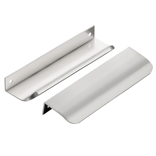 Brushed Nickel Cabinet Handles Finger Edge Pulls 5.9 Inch CC 10 Pack - color: Silver, size: 150mm/5.9" Overall Length