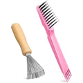 Boao 2 Pack Hair Brush Cleaner,Pink, Wood Color,Polished Wooden Handle Rake - color: Pink, Wood Color, style: Polished Wooden Handle Rake