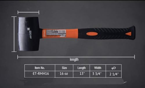 Edward Tools Rubber Mallet Hammer 16 oz - Durable Eco-friendly Rubber Hammer Head for Camping, Flooring, Tent Stakes, Woodworking, Soft Blow Tasks without Damage - Ergonomic Grip Handle (2)
